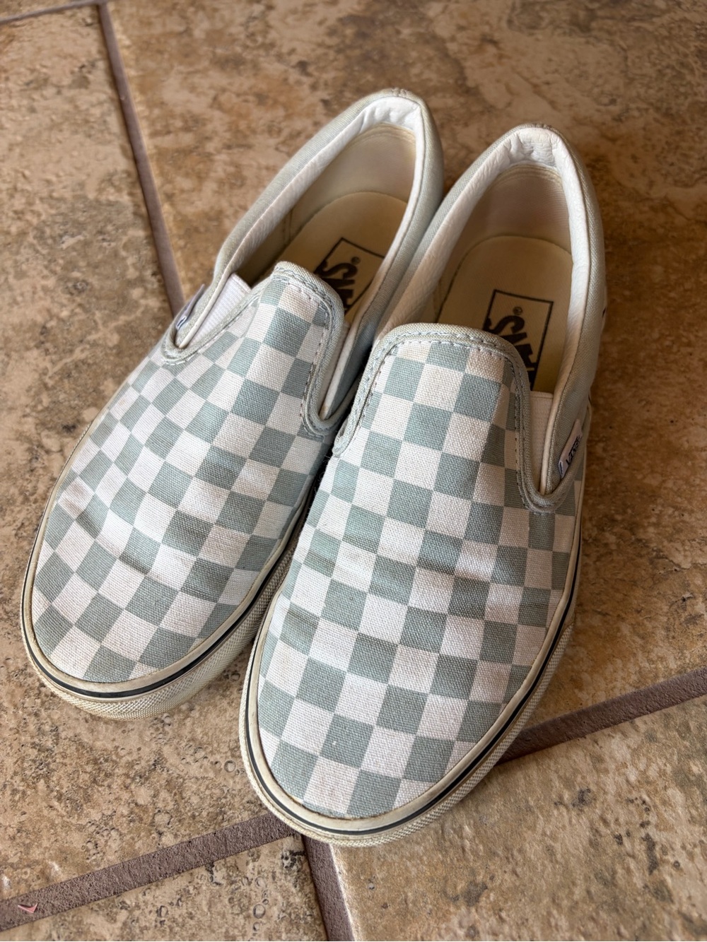 Vans Checkerboard Slip-On Shoes - Light Sage/White
